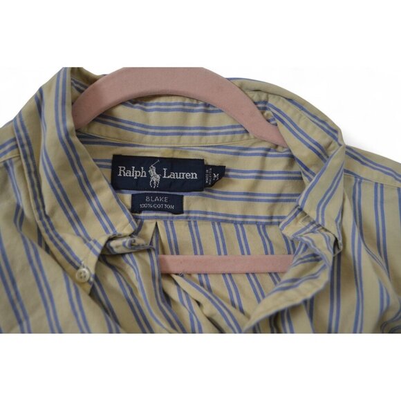 Ralph Lauren Blake Men’s Button Down Shirt Medium Yellow Blue Stripe 100% Cotton - Picture 4 of 4